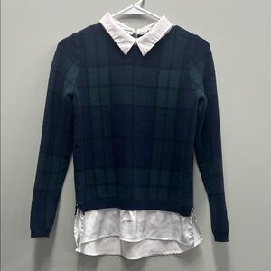 Tahari Navy Sweater with White Collar